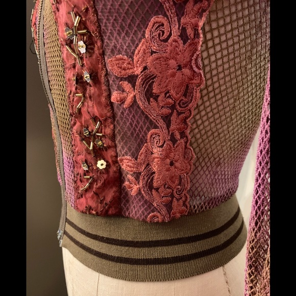 Hale Bob Pink Brown Mesh Lace Zipper Jacket sz XS - Picture 4 of 6